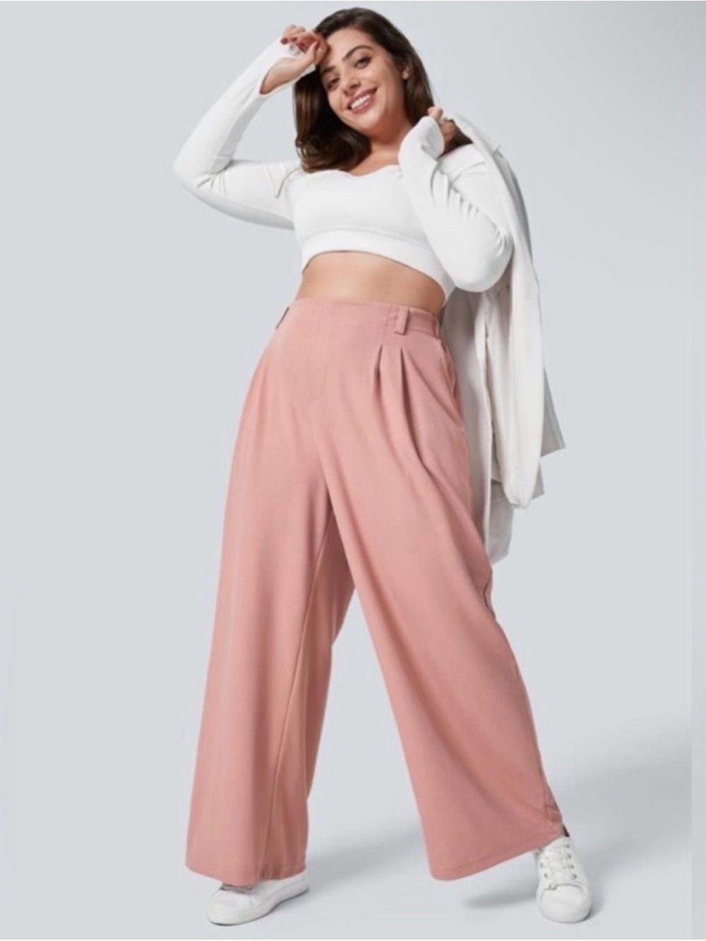 Halara Flex High WaistPocket Wide Leg Waffle Work Pants NWT~Medium Rose Tan